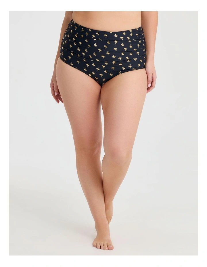 Gold Palm Ruched Swim Briefs in Multi image 1