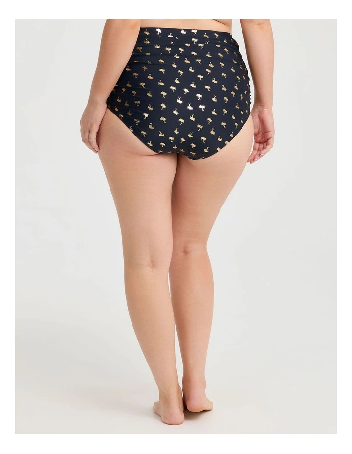 Gold Palm Ruched Swim Briefs in Multi image 2