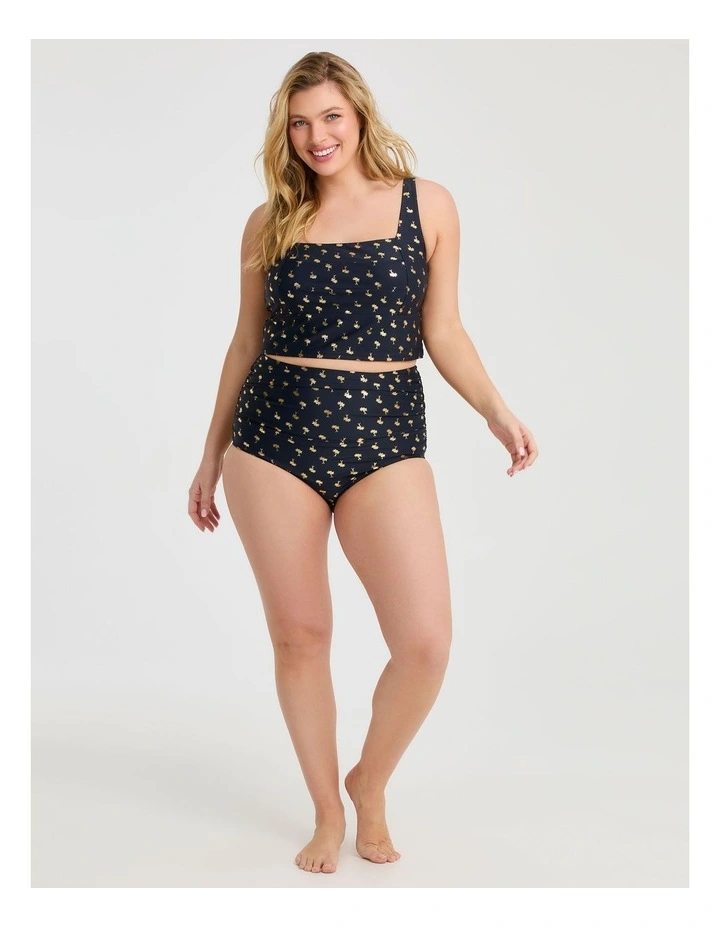 Gold Palm Ruched Swim Briefs in Multi image 3