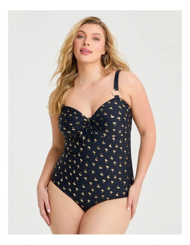 Gold Palm Tie Front Swimsuit in Multi image 1