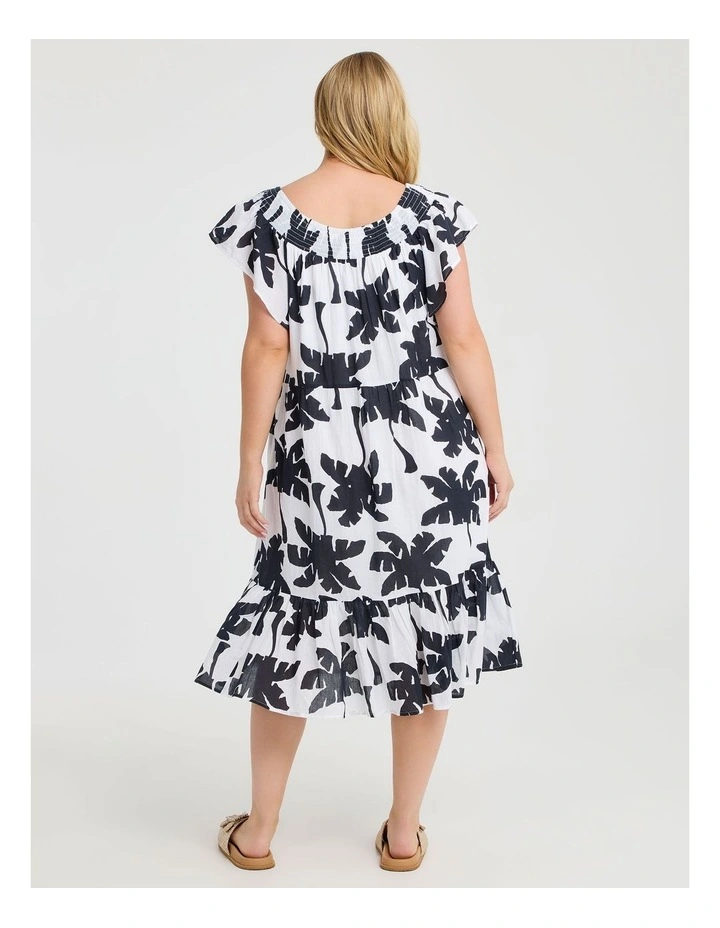 Cotton Palm Print Shirred Dress Print image 2