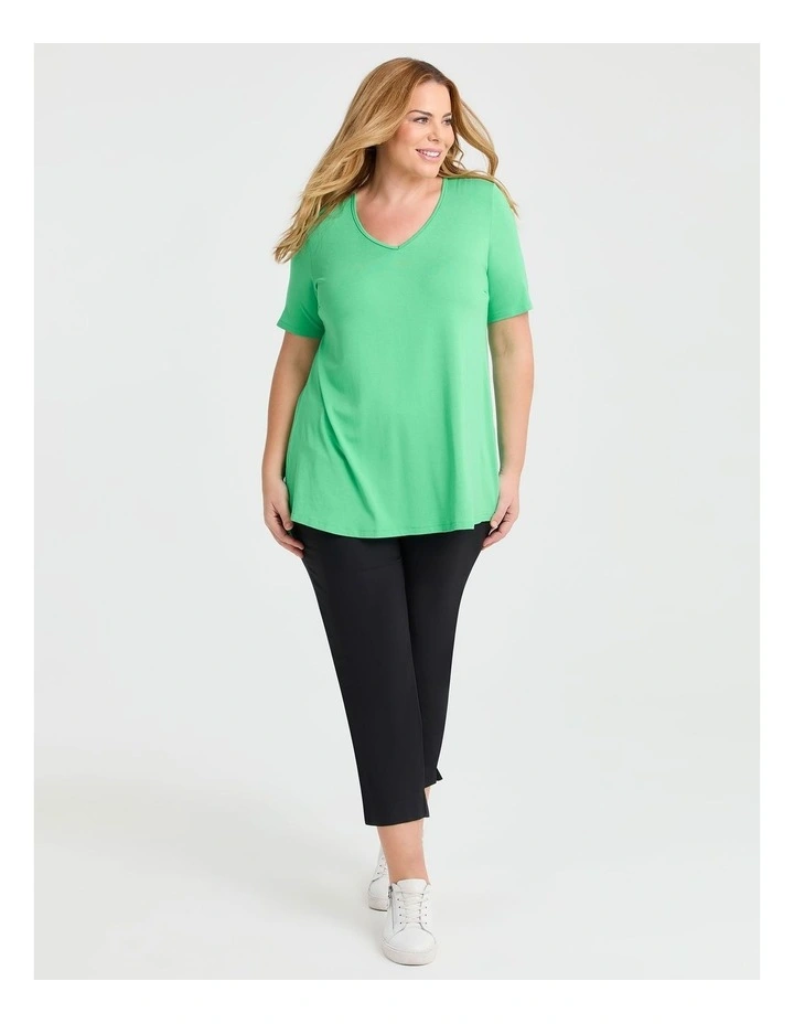 Bamboo Base V Neck Short Sleeve Top in Green image 3