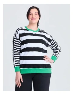 Cotton Stripe Mix Sweatshirt in Black