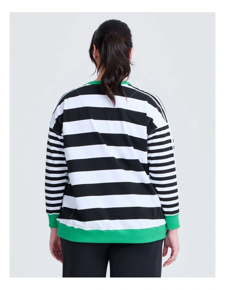 Cotton Stripe Mix Sweatshirt in Black image 2