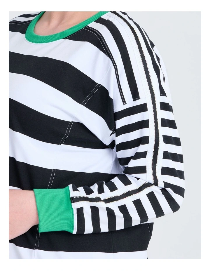 Cotton Stripe Mix Sweatshirt in Black image 3