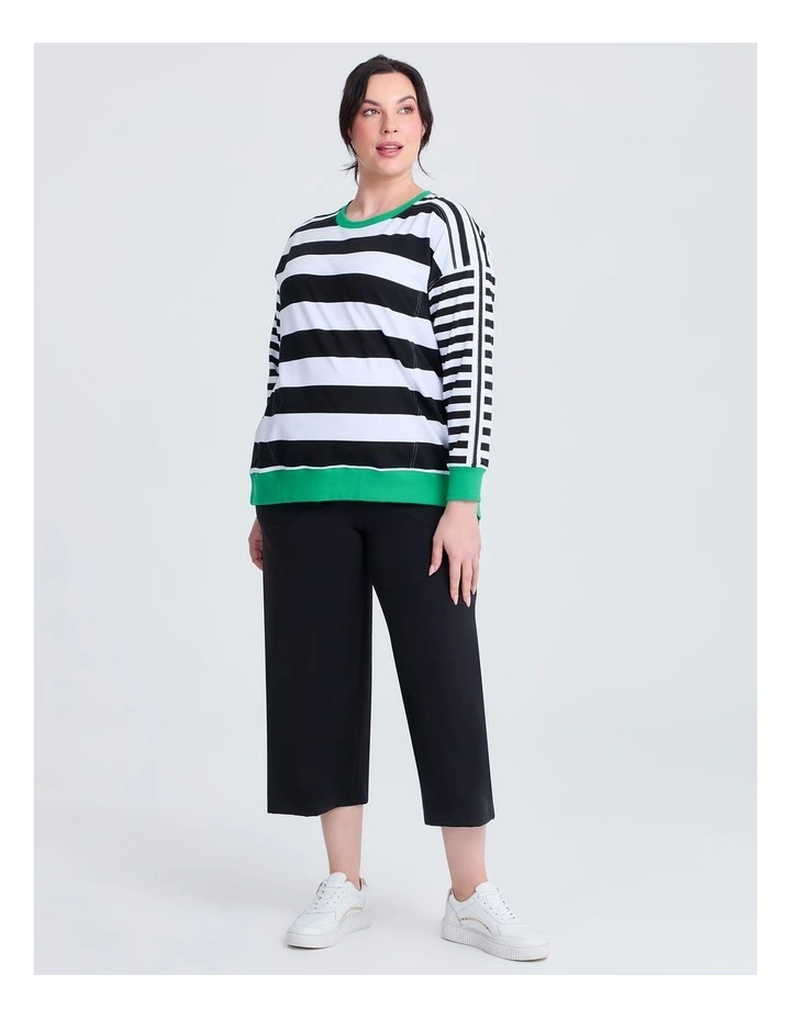 Cotton Stripe Mix Sweatshirt in Black image 4