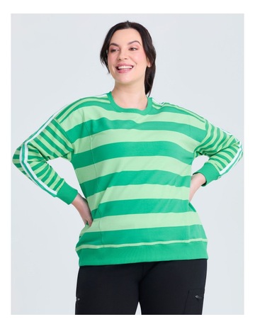 Cotton Stripe Mix Sweatshirt in Lush Green