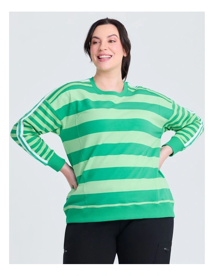 Cotton Stripe Mix Sweatshirt in Lush Green image 1