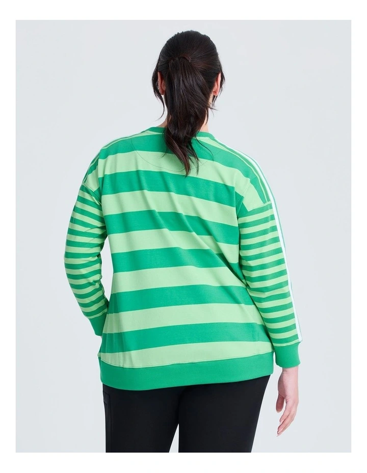 Cotton Stripe Mix Sweatshirt in Lush Green image 2