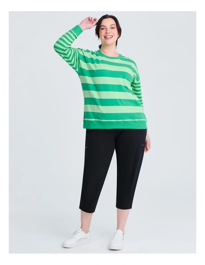 Cotton Stripe Mix Sweatshirt in Lush Green image 4