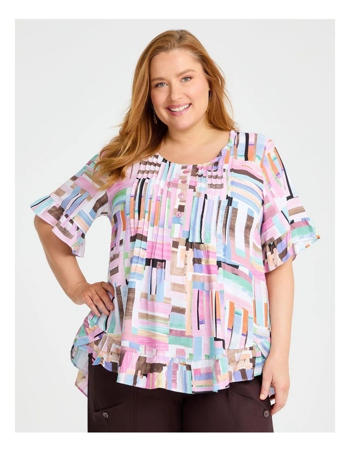 Salsa Abstract Check Natural Top Print image 1