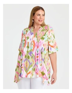 Zoe Zip Neck Ikat Natural Top in Multi