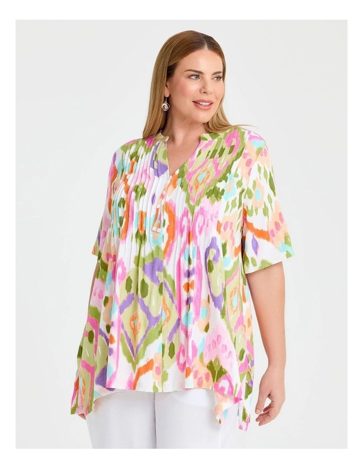 Zoe Zip Neck Ikat Natural Top in Multi image 1