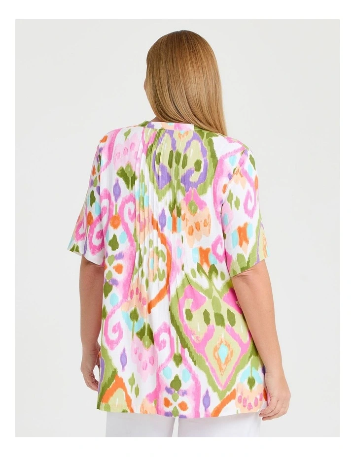 Zoe Zip Neck Ikat Natural Top in Multi image 2