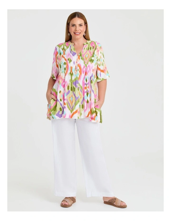 Zoe Zip Neck Ikat Natural Top in Multi image 3