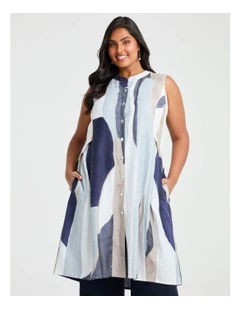 Linen Quartz Top in Blue Print