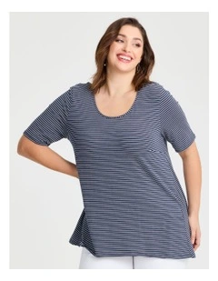 Scoop Neck Stripe T-shirt in Navy/white