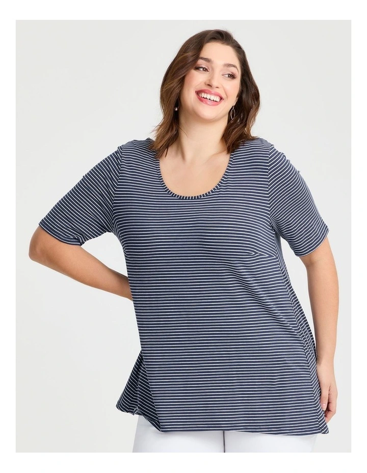 Scoop Neck Stripe T-shirt in Navy/white image 1