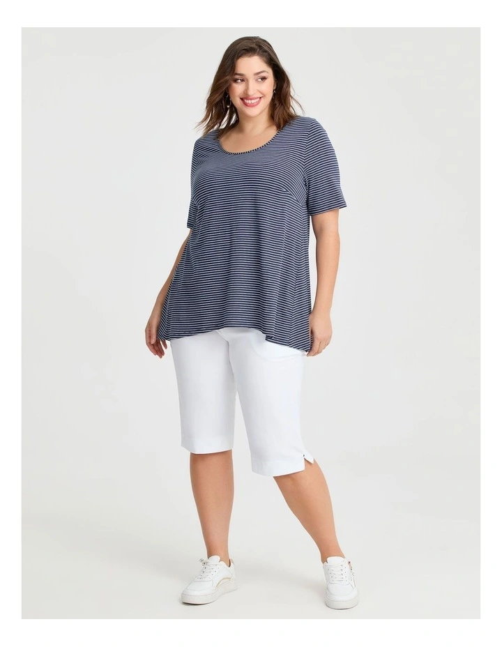 Scoop Neck Stripe T-shirt in Navy/white image 2