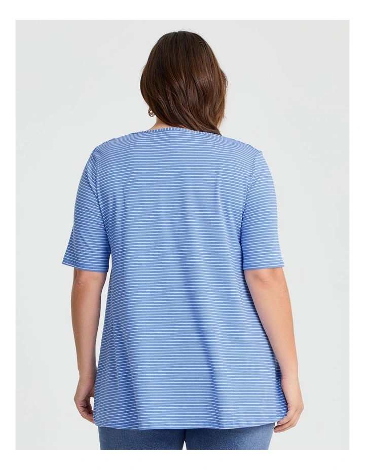 Scoop Neck Stripe T-shirt in Sky Blue image 2