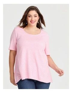 Scoop Neck Stripe T-shirt in Pink/white