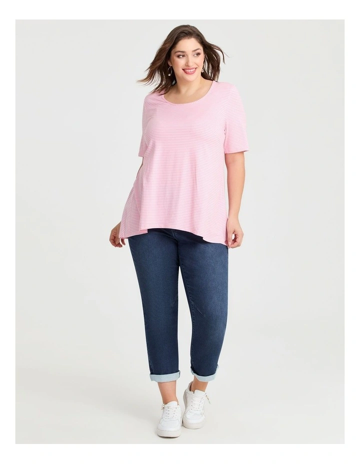 Scoop Neck Stripe T-shirt in Pink/white image 3