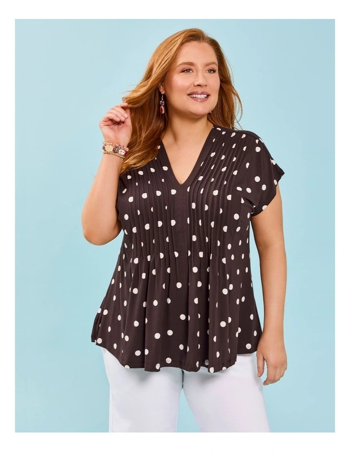 Spot Pintuck Natural Top Chocolate Print image 5