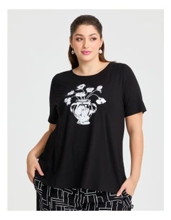 Natural Floral Hana Top in Black