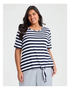 Natural Stripe Summertime Top in Dark Indigo/white