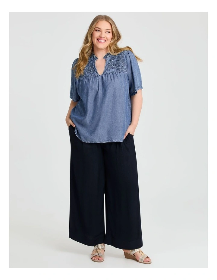 Lyocell Yoke Applique Top in Mid Blue image 3