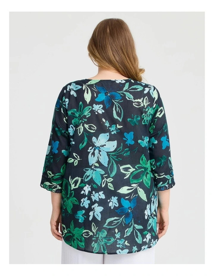 Cotton Summer Floral Pintuck Top in Print image 2