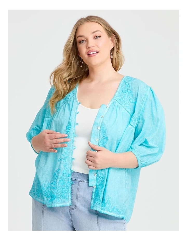Cotton Tonal Embroidery Top Hawaiian Ocean image 3