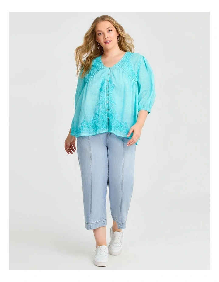 Cotton Tonal Embroidery Top Hawaiian Ocean image 4
