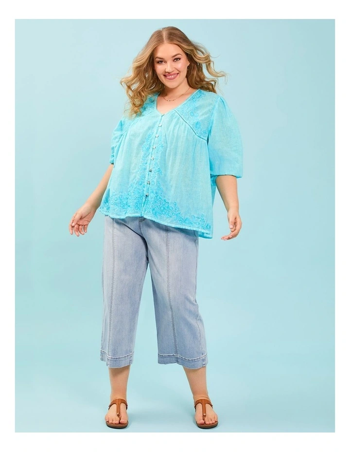 Cotton Tonal Embroidery Top Hawaiian Ocean image 5