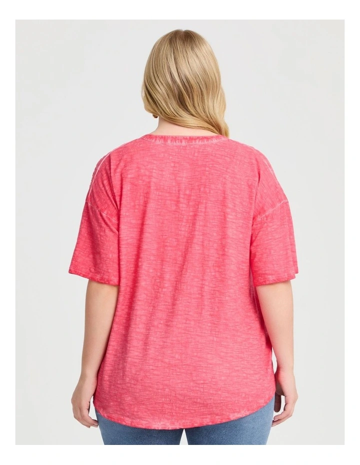 Cotton Paisley Knit Back Top in Hot Coral image 2