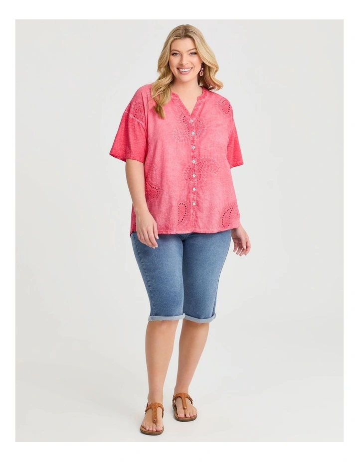 Cotton Paisley Knit Back Top in Hot Coral image 3