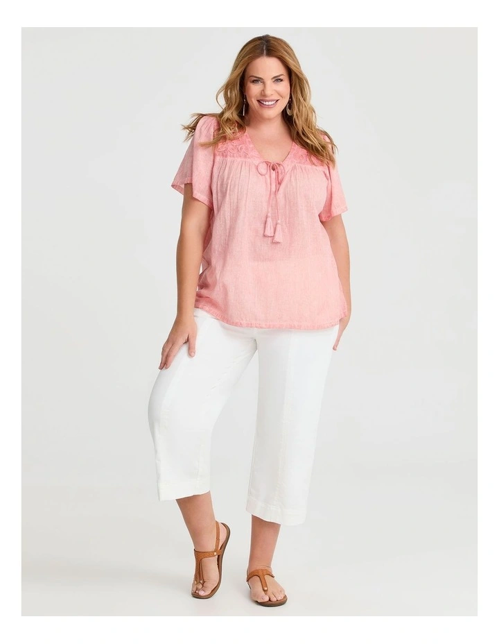 Cotton Embroidery Yoke Top in Peach Nectar image 3