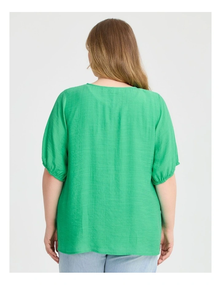 Natural V-neck Pintuck Top in Electric Green image 2