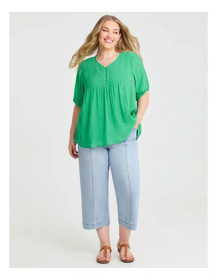 Natural V-neck Pintuck Top in Electric Green image 3