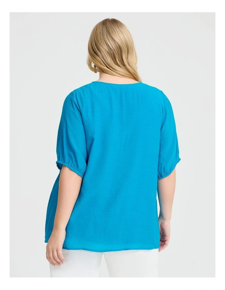 Natural V-neck Pintuck Top in Sapphire Blue image 2