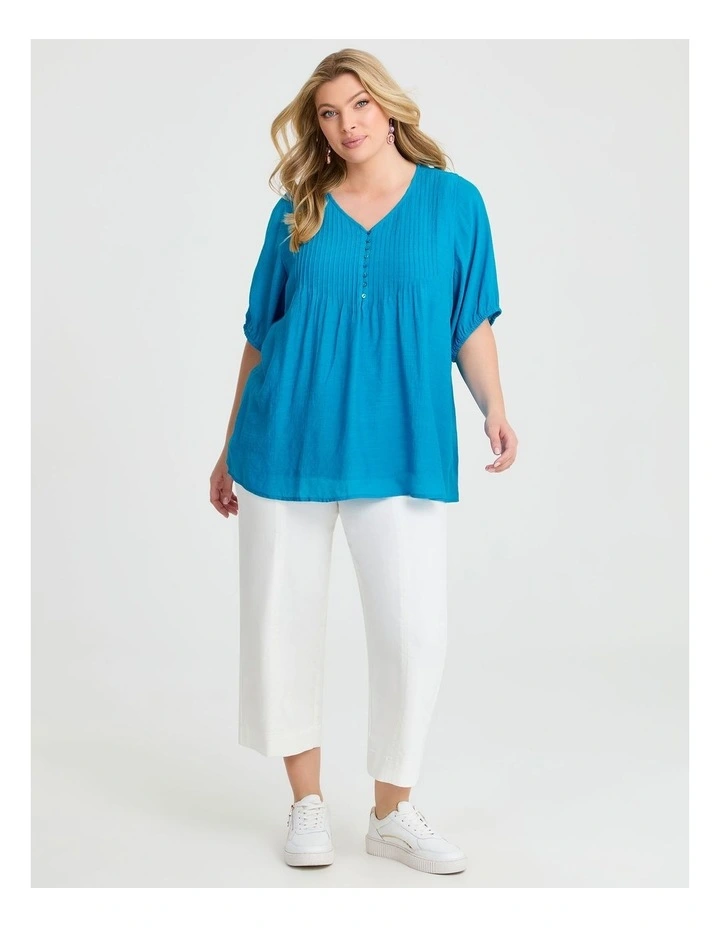 Natural V-neck Pintuck Top in Sapphire Blue image 3