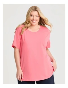 Australian Cotton Crew Neck T-shirt in Coral Silk