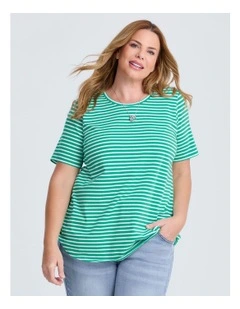 Australian Cotton Stripe T-shirt Electric Green/White