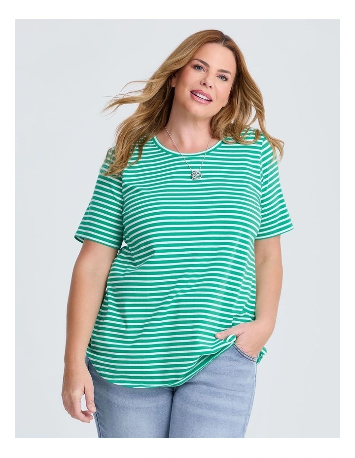 Australian Cotton Stripe T-shirt Electric Green/White image 1