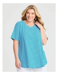 Australian Cotton Stripe T-shirt in Sapphire Blue/white