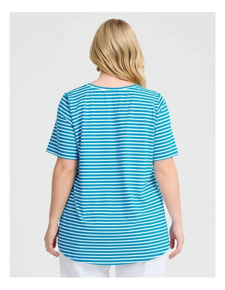 Australian Cotton Stripe T-shirt in Sapphire Blue/white image 2
