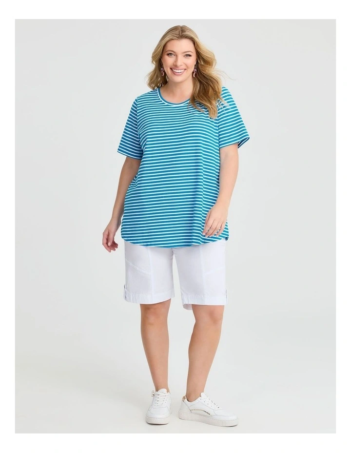 Australian Cotton Stripe T-shirt in Sapphire Blue/white image 3
