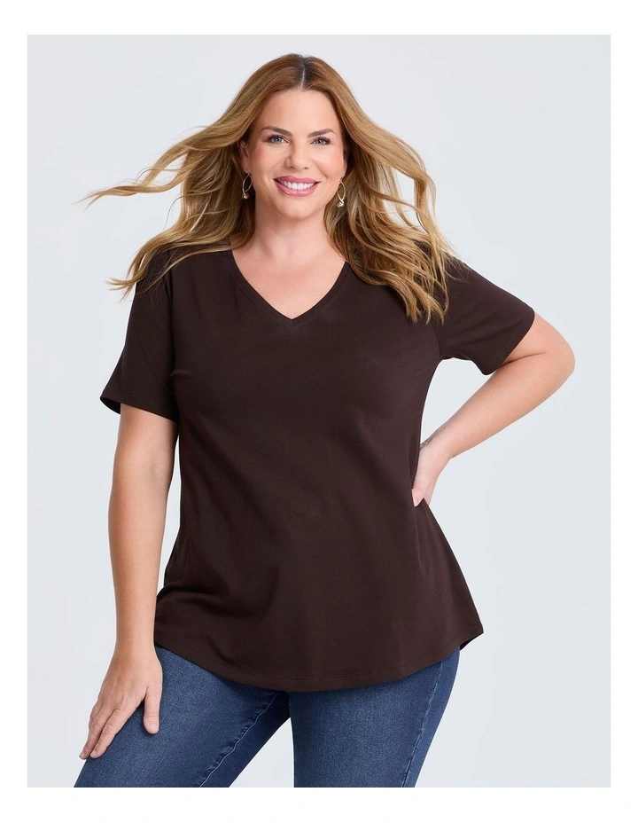 Organic Cotton V-neck T-shirt in Chocolate image 1