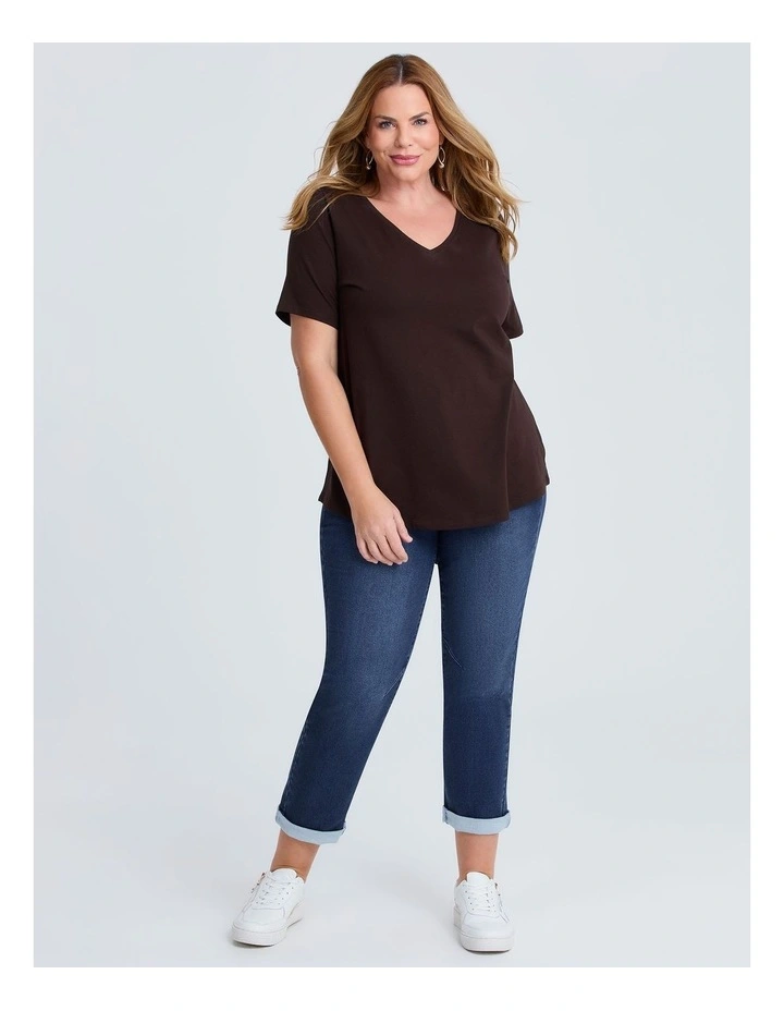 Organic Cotton V-neck T-shirt in Chocolate image 3
