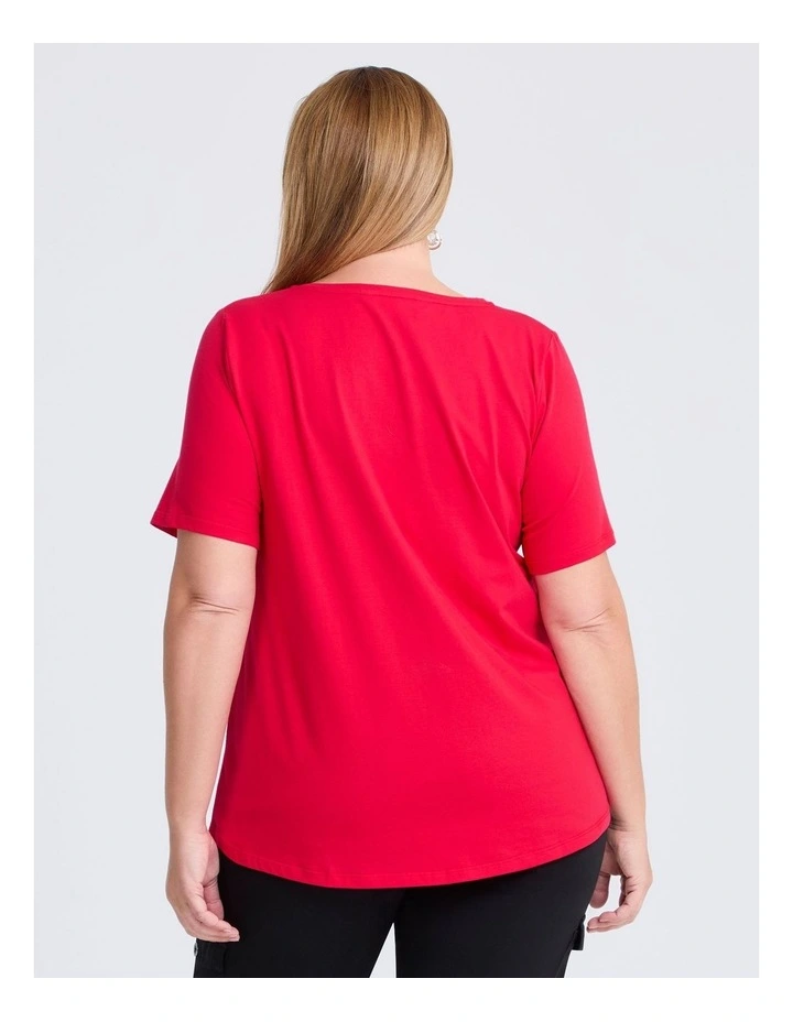 Organic Cotton V-neck T-shirt in Red image 2